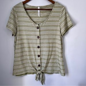 NY Collection Top Front Tie Button Down Stripes Women Size Large